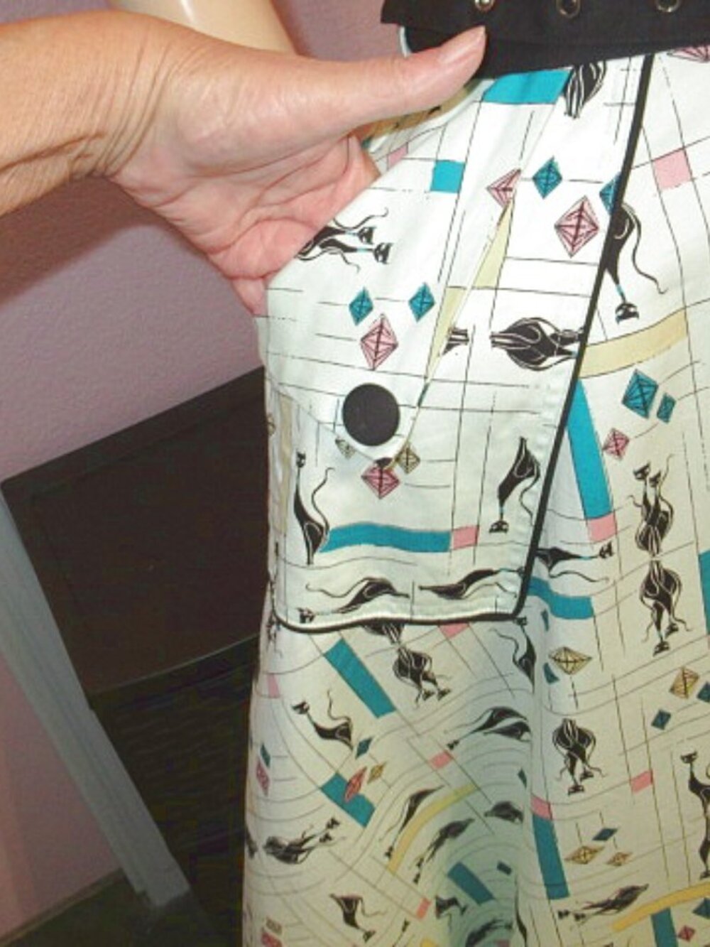 Voodoo Vixen 50s Style Swing Dress L Atomic Cats Fit & Flare Tradwife Rockabilly - Picture 3 of 10
